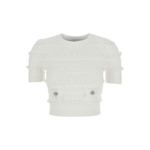 Self-Portrait Women Top 'White Pointelle Knit' With Short Sleeves In White Women